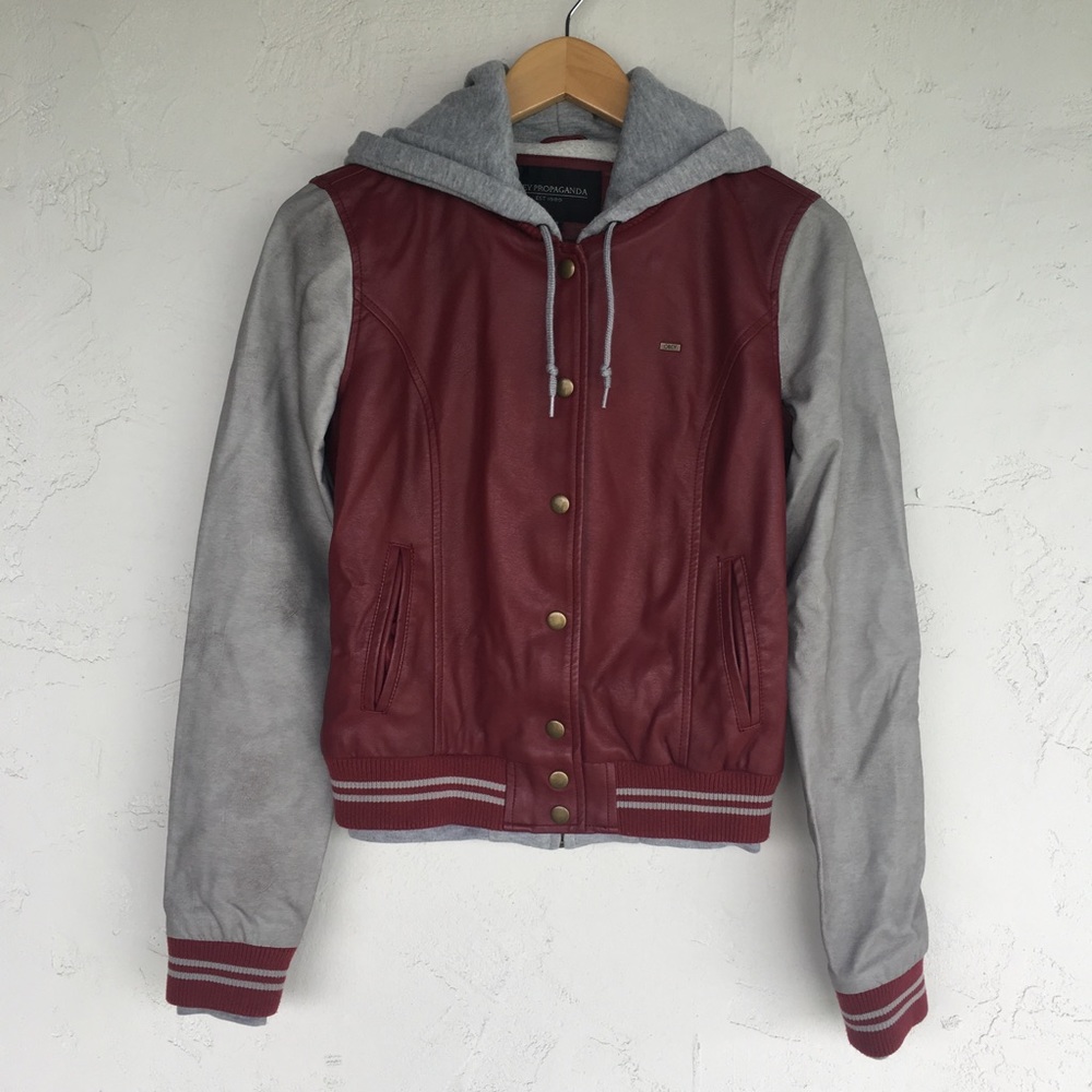 OBEY “Varsity Lover” Maroon Bomber Jacket w/ Hood